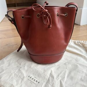 Sezane Brown Farrow Leather Bucket Bag - Mini